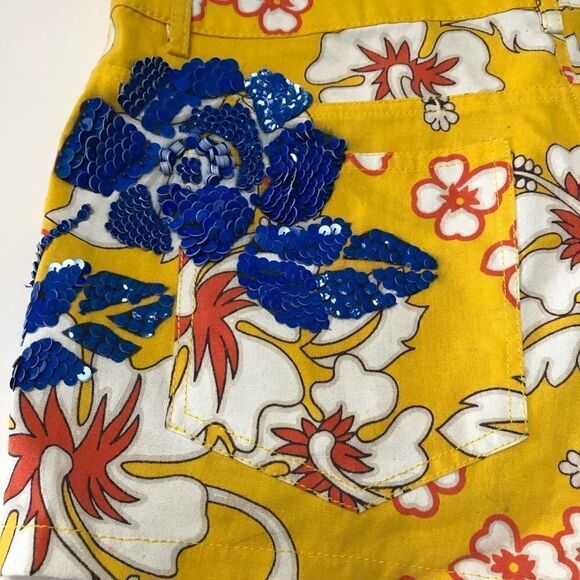 REVOLVE P.A.R.O.S.H. Farfetch Floral Blue Sequin Shorts 31 - Picture 6 of 11